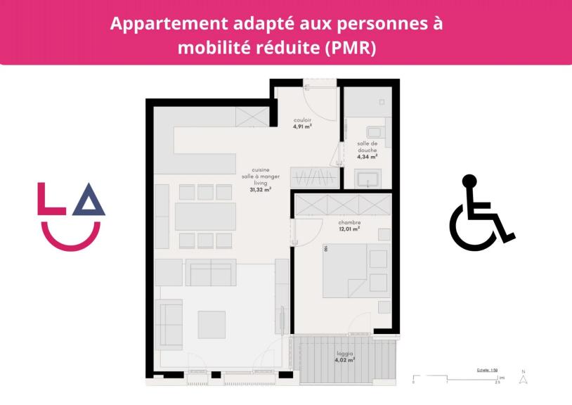 Wohnung 2 für Personen mit eingeschränkter Mobilität (PMR) geeignet - Bild #1 Wohnung 2 für Personen mit eingeschränkter Mobilität (PMR) geeignet - Bild #1